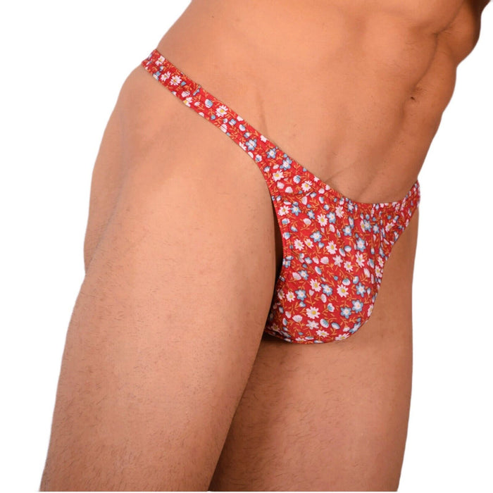 S/M SMU Tanning Walking around sheer Red Floral Thong MX19 33988