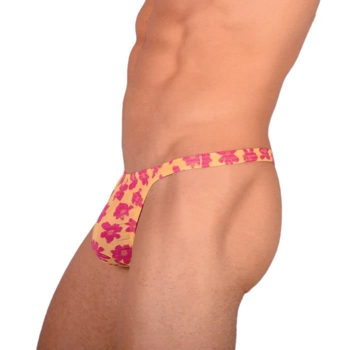 S/M SMU Tanning Walking around sheer Floral Yellow Thong MX19 34000