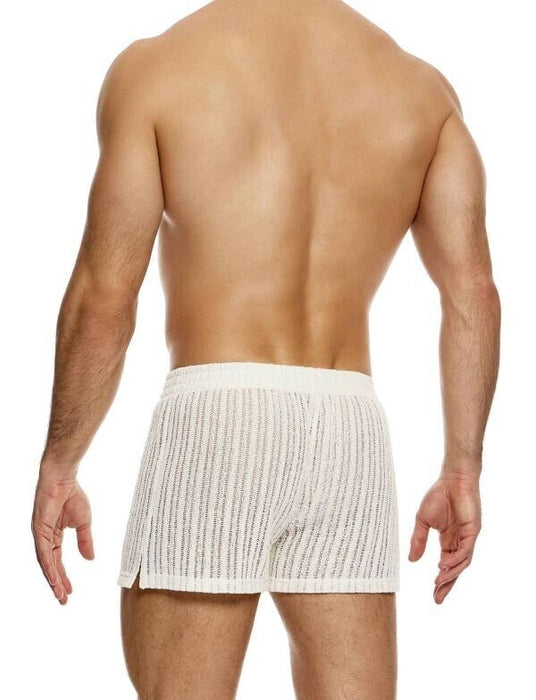 MODUS VIVENDI Striped Crochet Boxer Shorts Stretch Knitted in Natural 07421