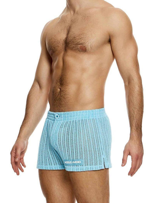 MODUS VIVENDI Striped Crochet Knitted Boxer Shorts Light Blue 07421