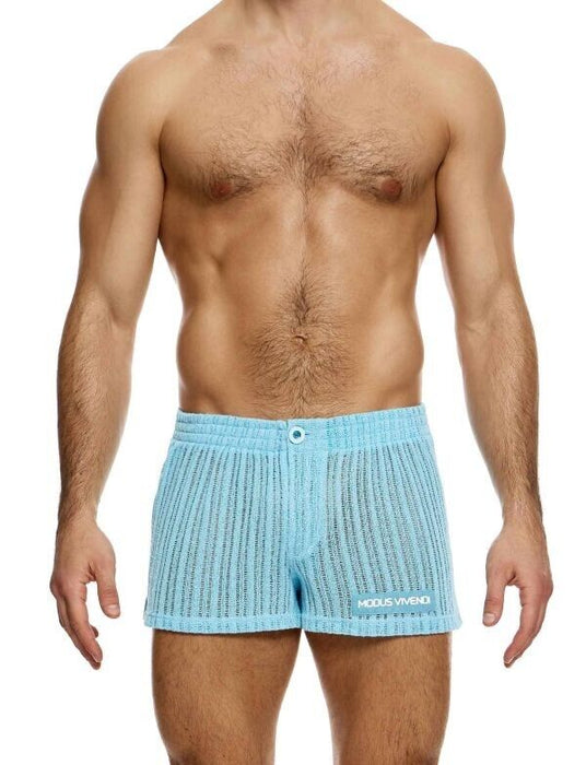 MODUS VIVENDI Striped Crochet Knitted Boxer Shorts Light Blue 07421