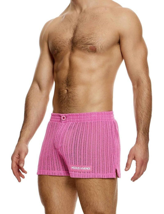 MODUS VIVENDI Striped Crochet Boxer Shorts Elastic Knitted Pink 07421