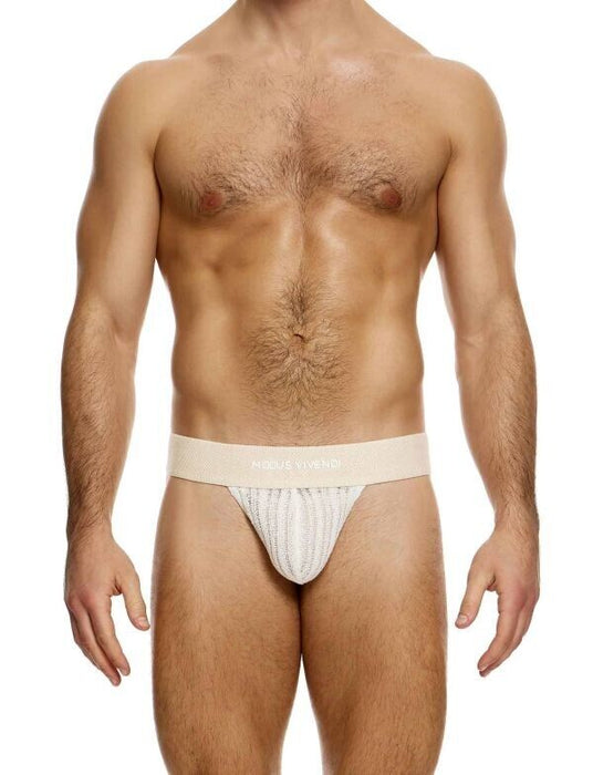 MODUS VIVENDI Stretch Jock Striped Crochet Knitted Jockstrap in Natural 07412