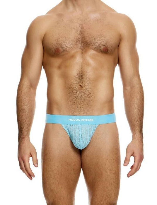 MODUS VIVENDI Stretch Jock Striped Crochet Knitted Jockstrap in Light Blue 07412