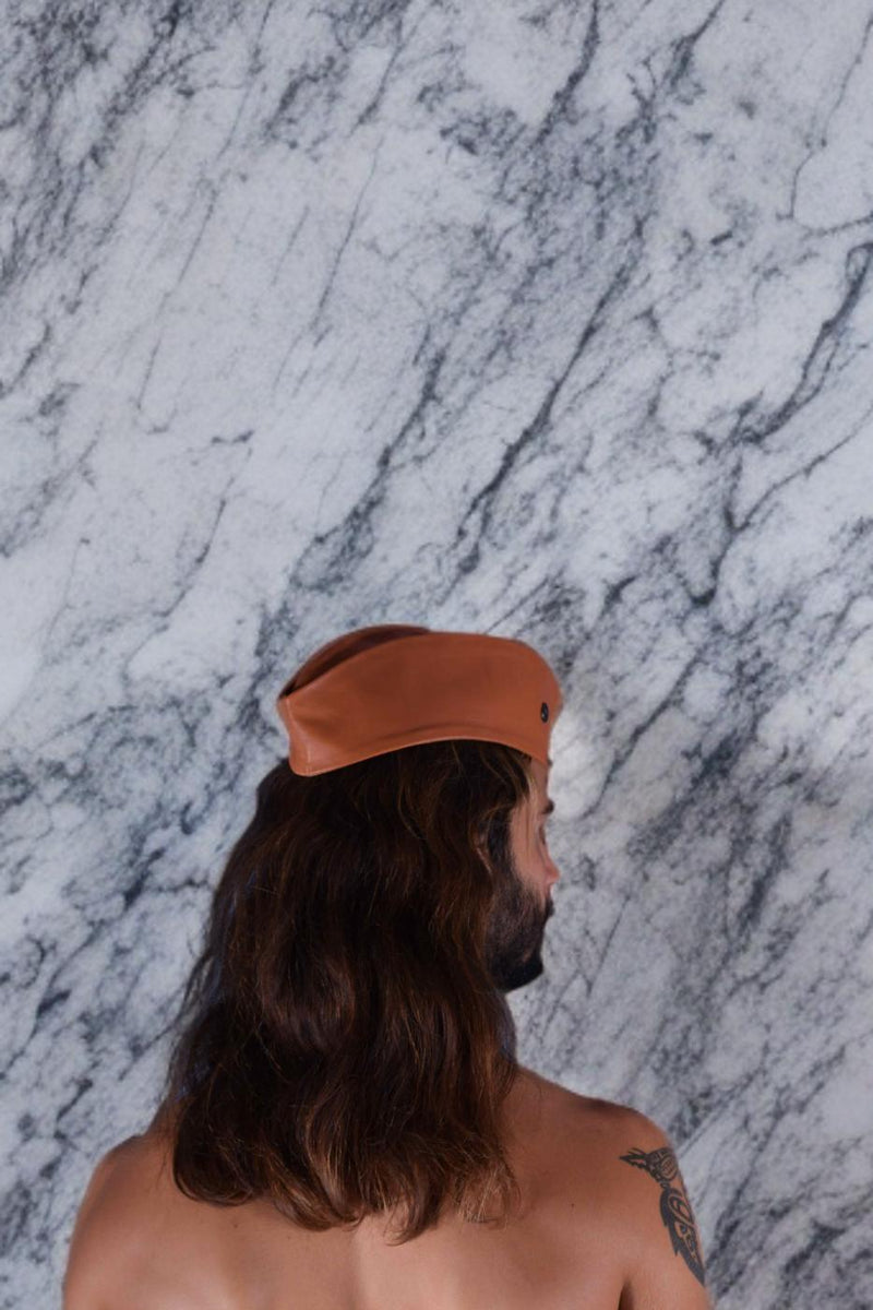 SMU Handmade Quality Leather Skin Garrison Hat Kepi in Tan Brown SMU1