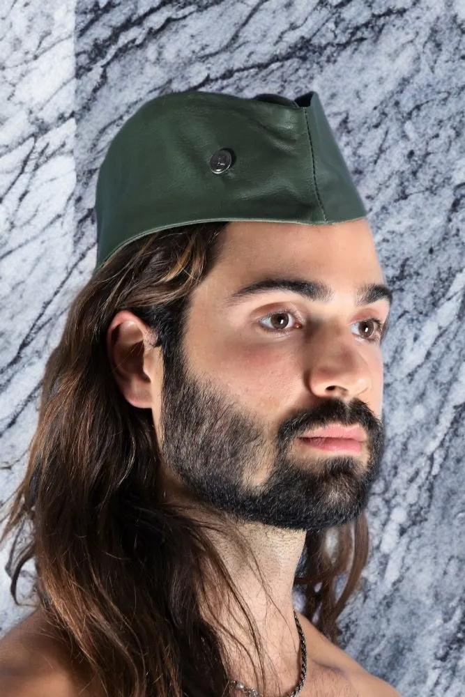 SMU Handmade Quality Leather Skin Garrison Cap Kepi in Olive 2