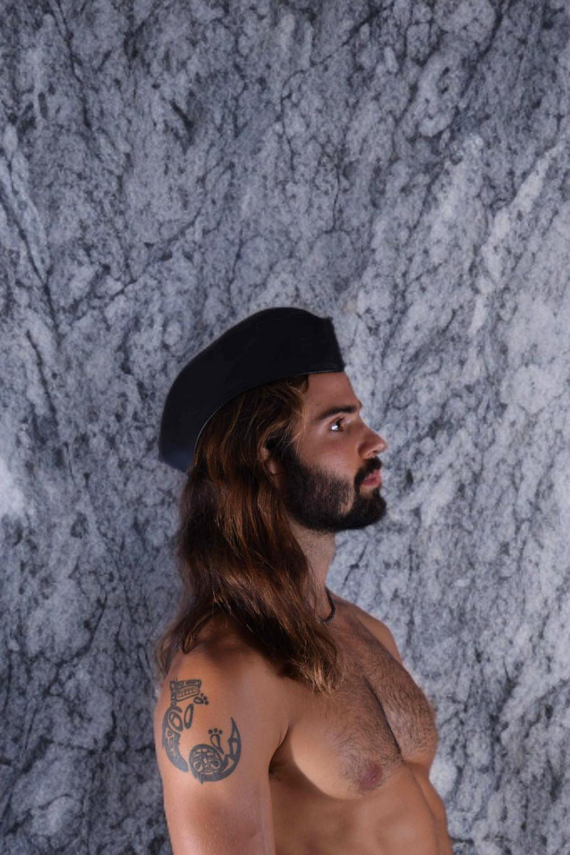 SMU Handmade Quality Leather Skin Garrison Cap Kepi in Black 2