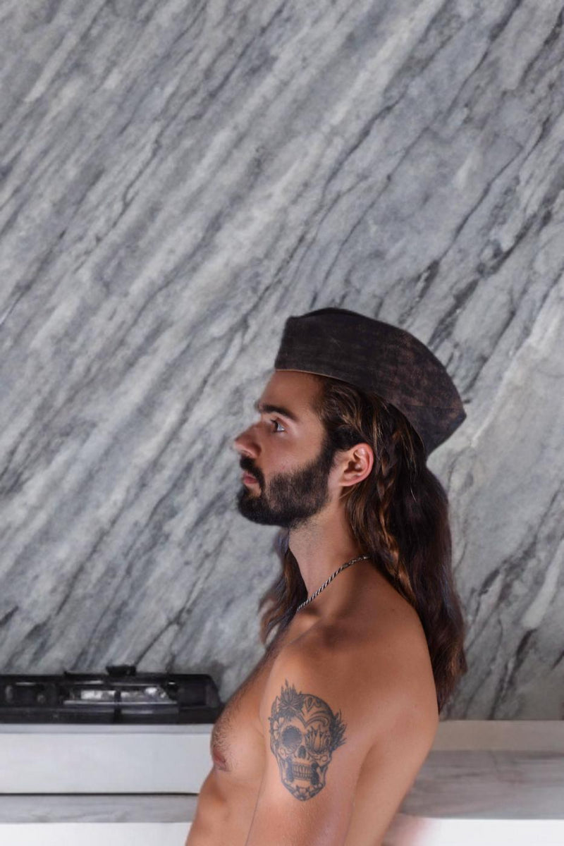 SMU Handmade Quality Leather Skin Garrison Cap Kepi Splash Brown 2