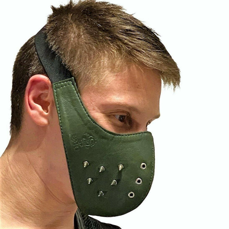 SMU Unisex Canadian Leather Studded Punk Mask in Army Green O/S 1051 3