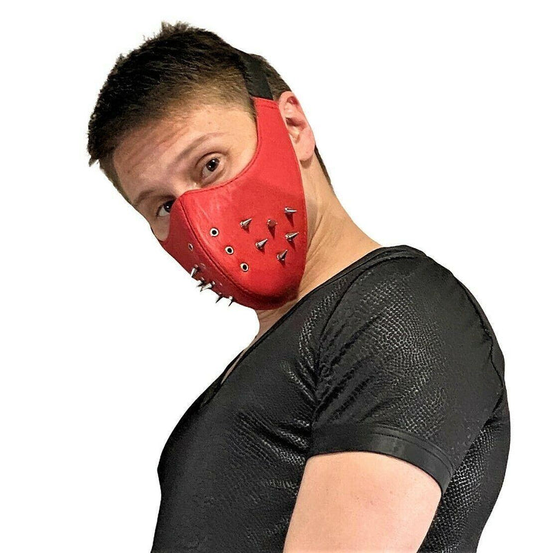 SMU Unisex Canadian Leather Studded Punk Mask in Red O/S 1051 3