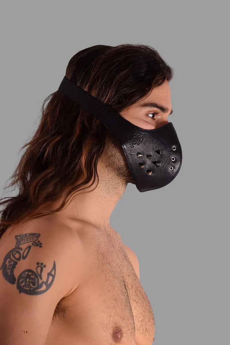 SMU Unisex Canadian Leather Studded Punk Mask in Black O/S 1051 4