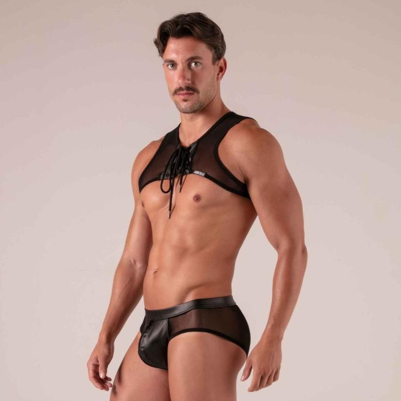 Absolu Male By TOF PARIS Rebel Harness Lace-Up Light Mesh Faux Leather Black 4