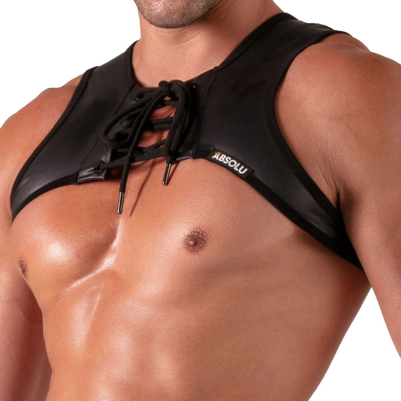 Absolu Male By TOF PARIS Bond*ge Crop-Harness Adjustable Front Lacing Black 4