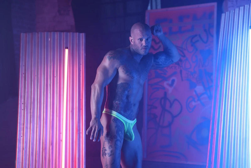 SUKREW Mesh Super Low-Rise Thong Unlined Stretch in Sheer Acid Yellow 43