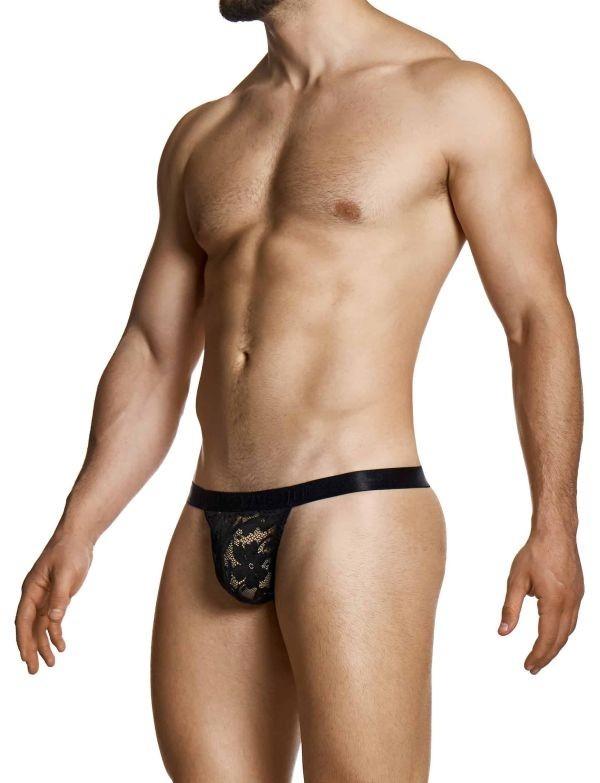 Modus Vivendi Sheer Floral Lace Thong Knitted Semitransparent Black 04114 B102