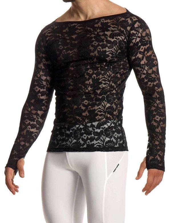 Modus Vivendi Floral Lace Longsleeves Shirt Sheer Knitted Black 04151 B102