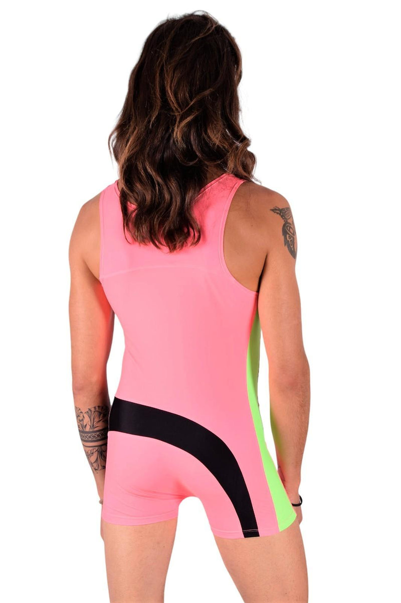 SMU Singlet Bodysuit Fashion Short Pink Lime 2C