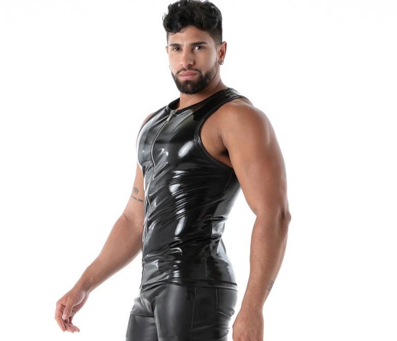 TOF PARIS Easy Zipped Tank Top 100% Latex Second-Skin Sleeveless Datex Black T1