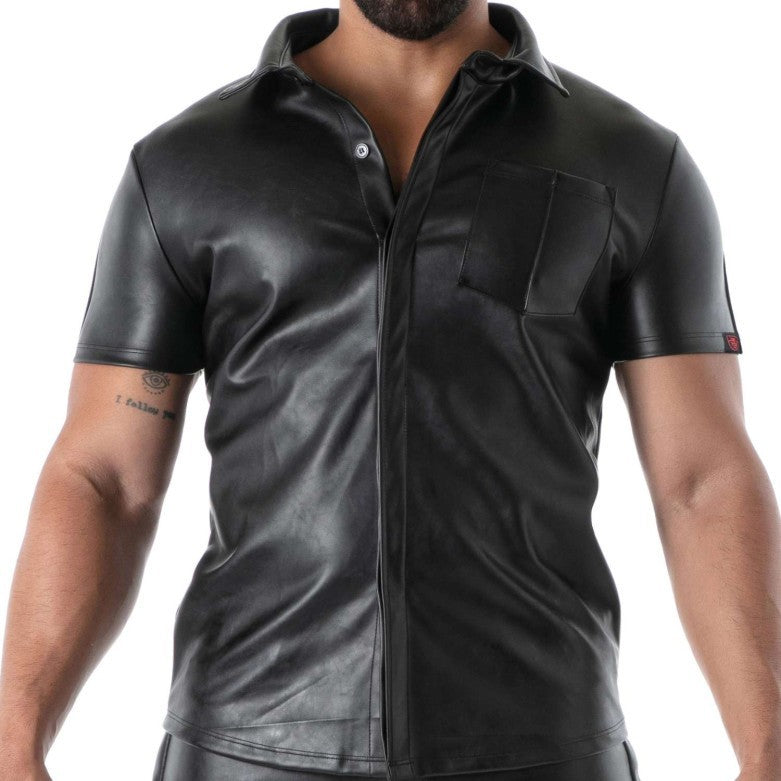 TOF PARIS Kinky Short Sleeves Shirt High Quality Leather-Look Stylish Chemise 18