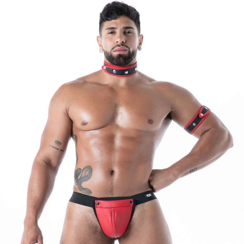 TOF PARIS Neoprene Snap Thong Removable Pouch in Bold Red 32