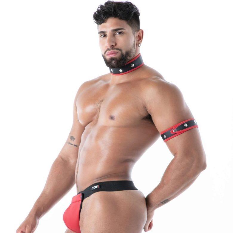 TOF PARIS Neoprene Snap Thong Removable Pouch in Bold Red 32