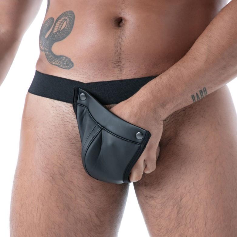 TOF PARIS Neoprene Snap Thong Removable Pouch in Bold Black 32