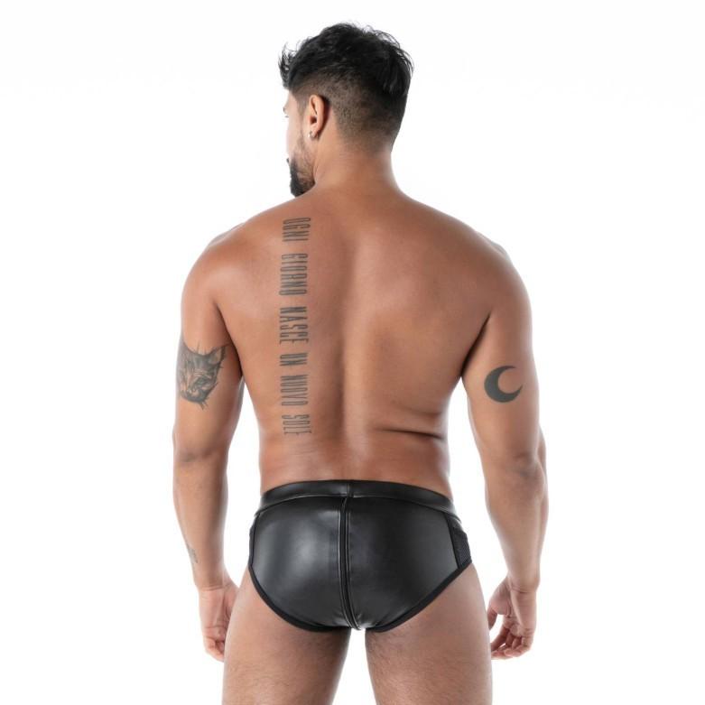 TOF PARIS Kinky Full-Zip Brief With Three Sliders and Mesh Side Pockets Black 32