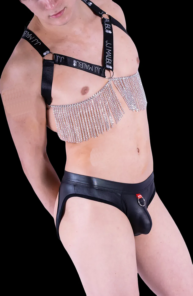 Mao Jiang Jockstrap Rubber-Look Comfy Stretch Jock Black MX9