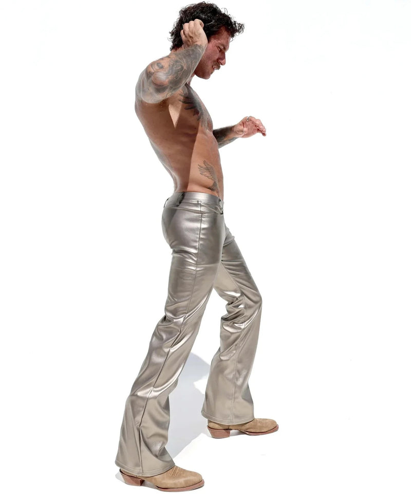RUFSKIN Flare-Leg Pants RIG High Shine Top Stretch Leatherette Lithium Silver 10