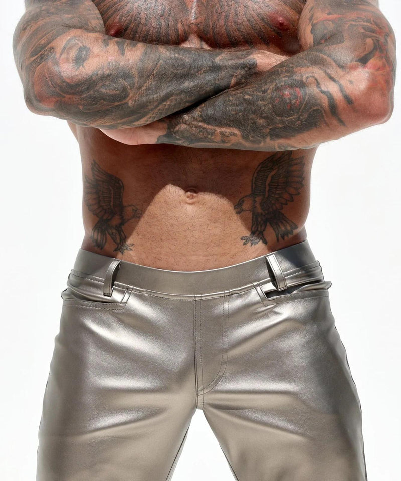 RUFSKIN Flare-Leg Pants RIG High Shine Top Stretch Leatherette Lithium Silver 10