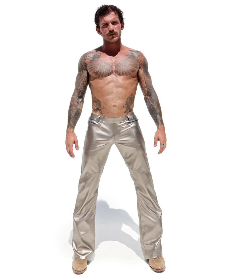 RUFSKIN Flare-Leg Pants RIG High Shine Top Stretch Leatherette Lithium Silver 10
