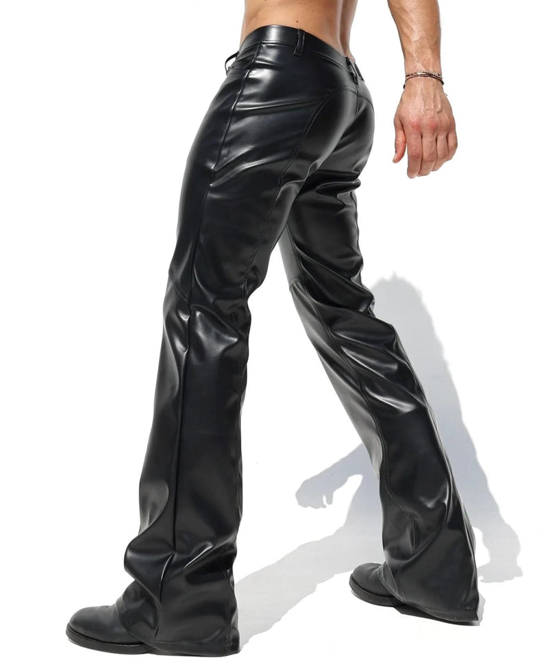 RUFSKIN Flare-Leg Pants RIG High Shine Top Stretch Leatherette Onyx Black 10