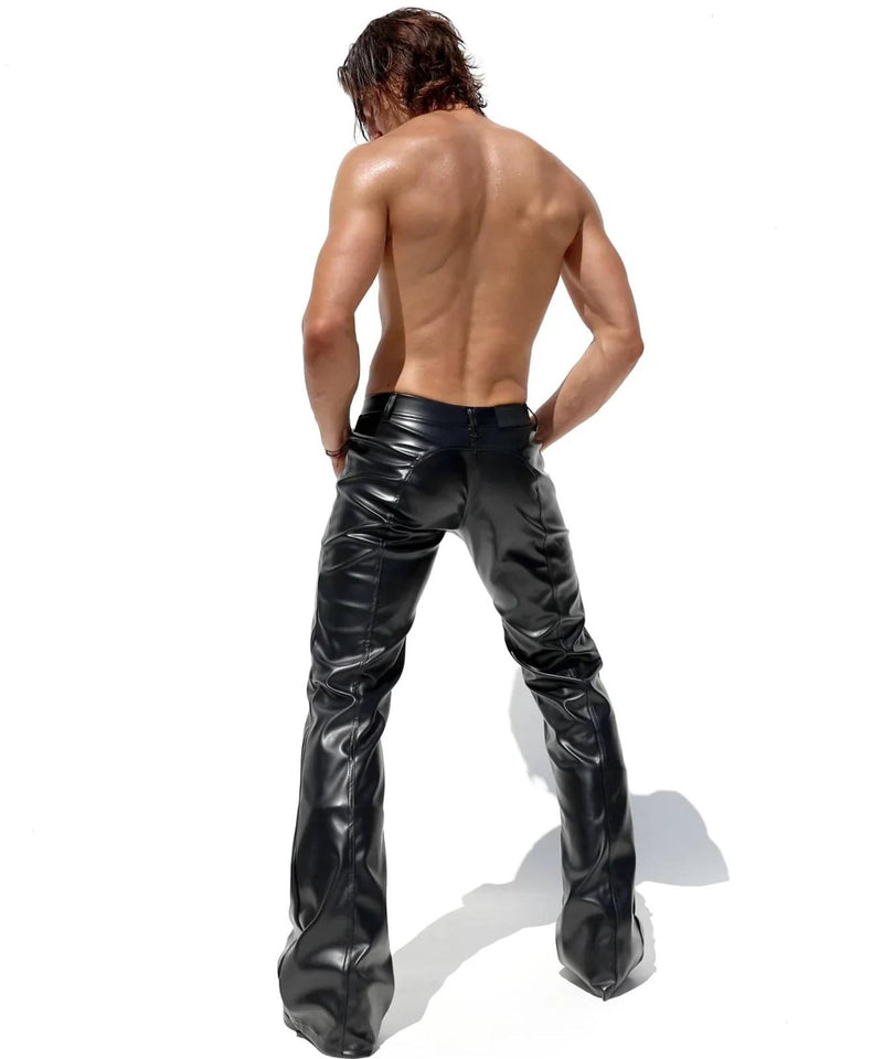 RUFSKIN Flare-Leg Pants RIG High Shine Top Stretch Leatherette Onyx Black 10