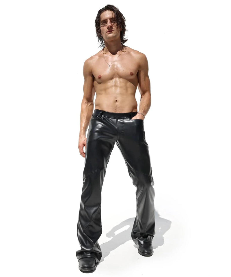 RUFSKIN Flare-Leg Pants RIG High Shine Top Stretch Leatherette Onyx Black 10