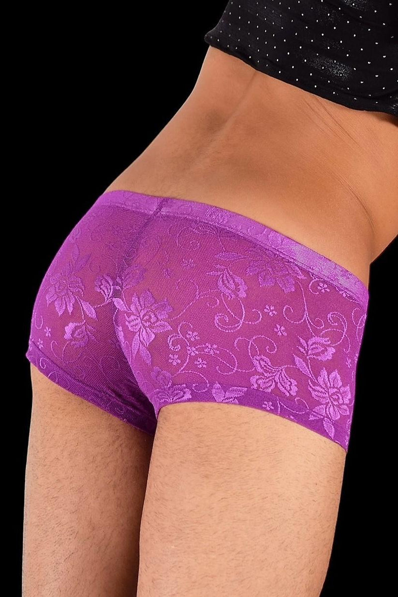 SMU Boxer Aristocrat Lace Mini Hipster Sheer Purple 100705 H53