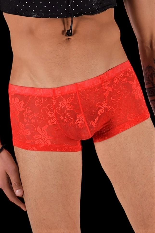 SMU Boxer Aristocrat Lace Sheer Mini Hipster Red 100705 H53