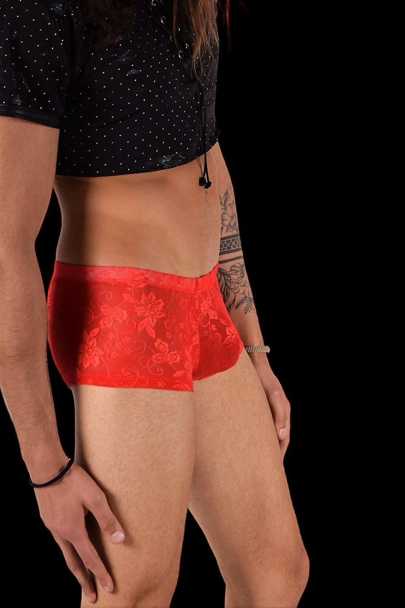 SMU Boxer Aristocrat Lace Sheer Mini Hipster Red 100705 H53
