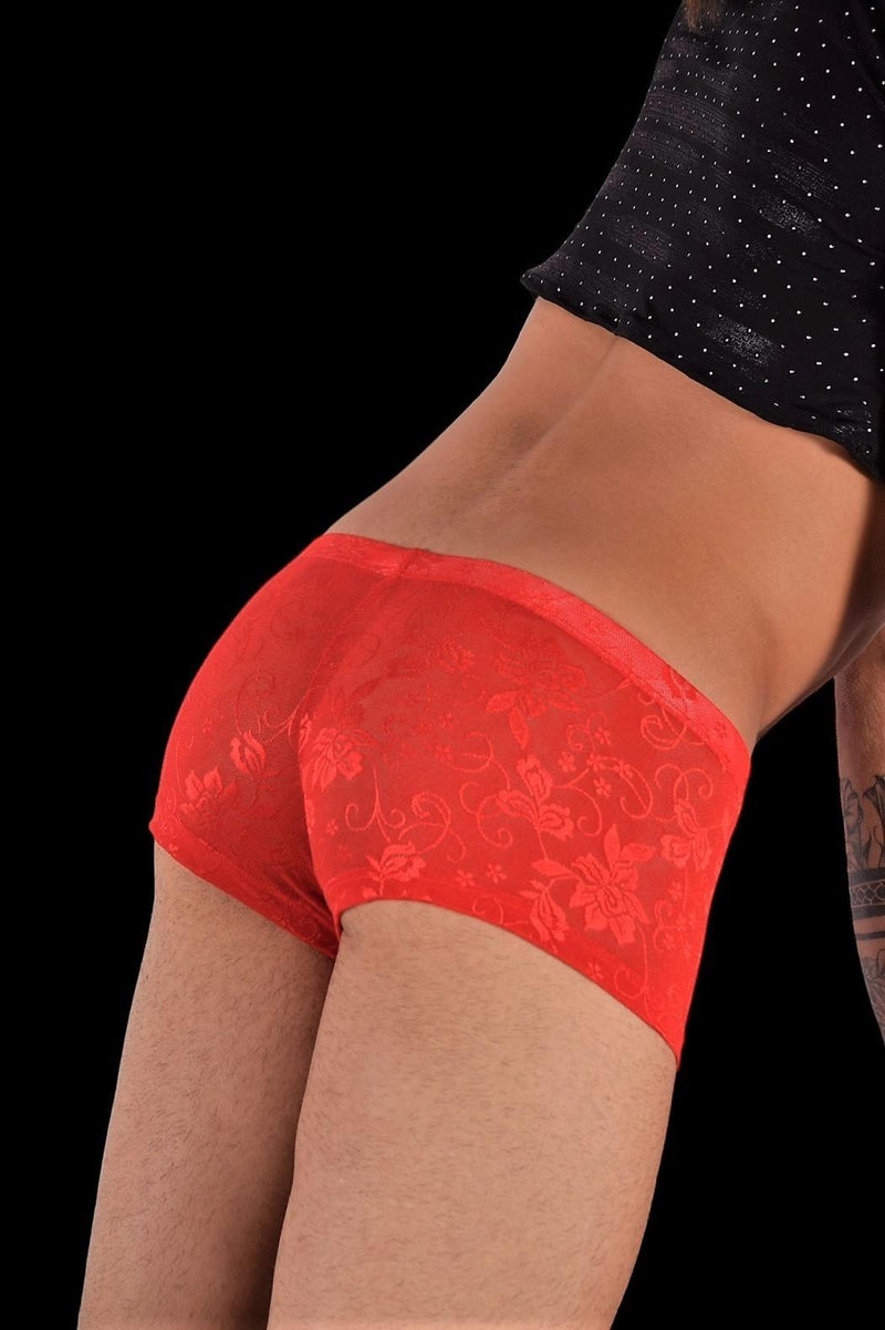 SMU Boxer Aristocrat Lace Sheer Mini Hipster Red 100705 H53