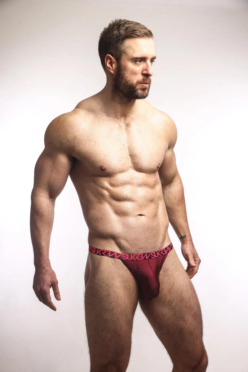 SUKREW Bubble Thongs With Rounded Cupping Pouch Low-Rise Thong in Claret  22