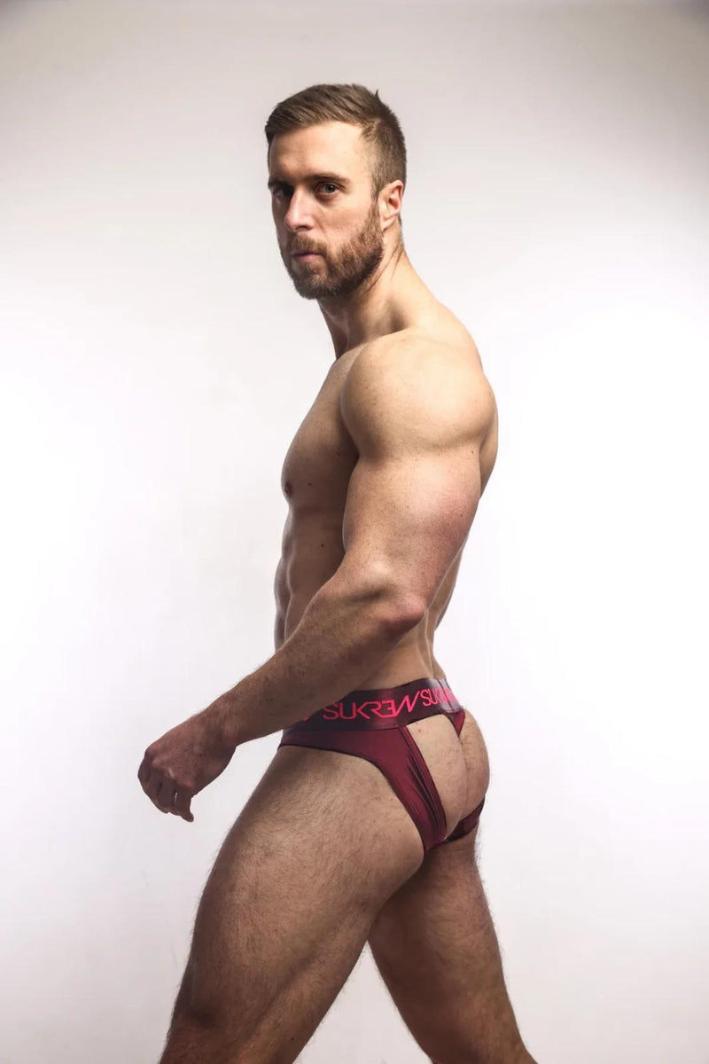 SUKREW V-Thongs Jock Brief Combo With Two Back Straps in Claret 22