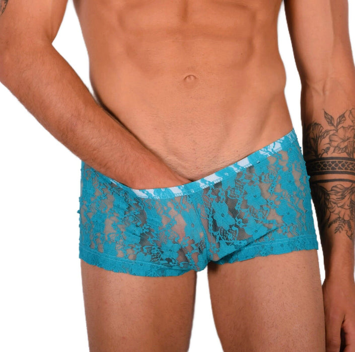 2XS/XS Smu Tanning Walking around sheer Turquoise C - Thru Mini Boxer MX19 34027 - SexyMenUnderwear.com