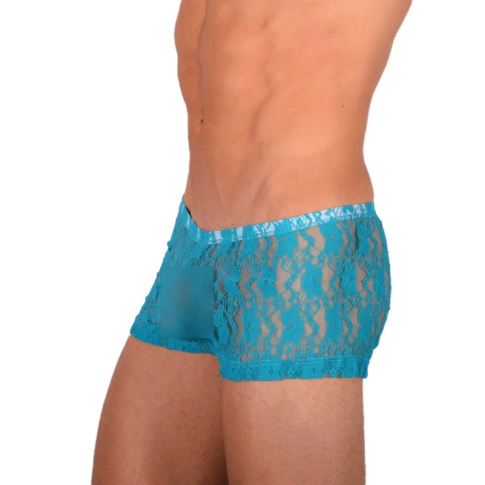 2XS/XS Smu Tanning Walking around sheer Turquoise C - Thru Mini Boxer MX19 34027 - SexyMenUnderwear.com