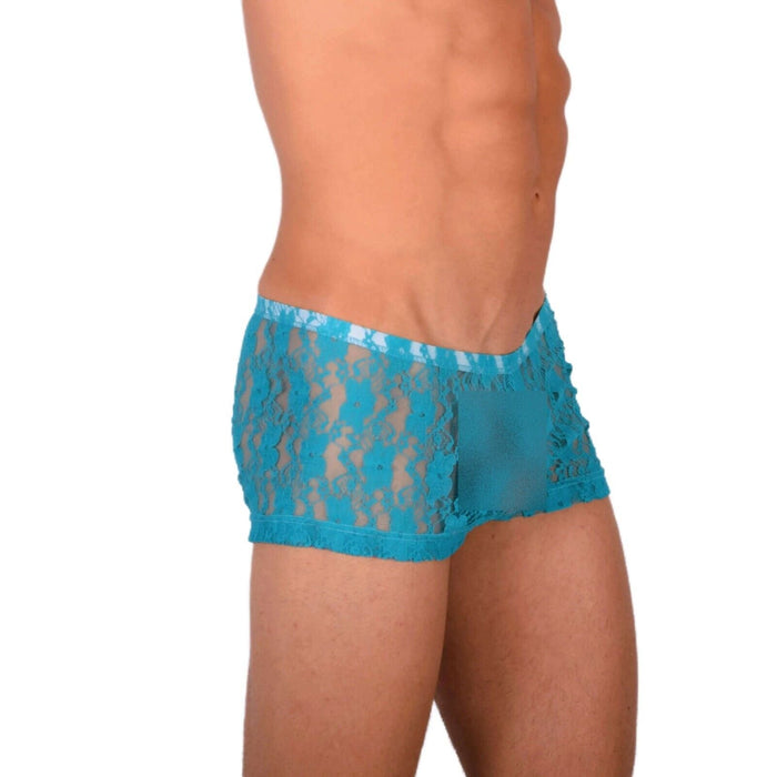 2XS/XS Smu Tanning Walking around sheer Turquoise C - Thru Mini Boxer MX19 34027 - SexyMenUnderwear.com