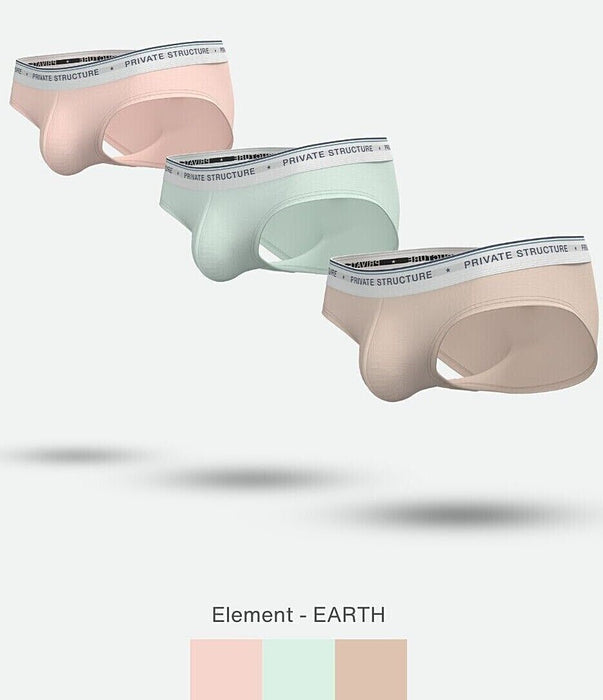 3pcs PRIVATE STRUCTURE Elements Mini Brief Earth Green Sand Nude Quartz 4395 - SexyMenUnderwear.com