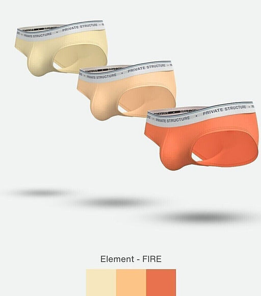 3pcs PRIVATE STRUCTURE Elements Mini Briefs Fire Yellow Orange Flame Red 43951