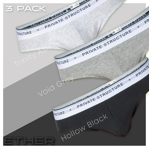 3pcs PRIVATE STRUCTURE Mini Briefs Ether Elements Trio Ash Grey Black 4395 1212