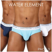 3pcs PRIVATE STRUCTURE Mini Briefs Water Element Trio White - Blue - Navy 4395 1201