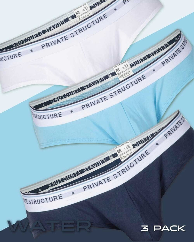 3pcs PRIVATE STRUCTURE Mini Briefs Water Element Trio White - Blue - Navy 4395 1202