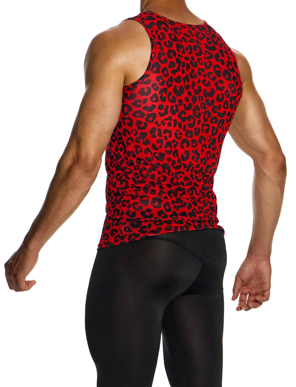MODUS VIVENDI Leopard Mesh Tank Top Stretch Velvet-Touch Fabric in Red 15431 79A