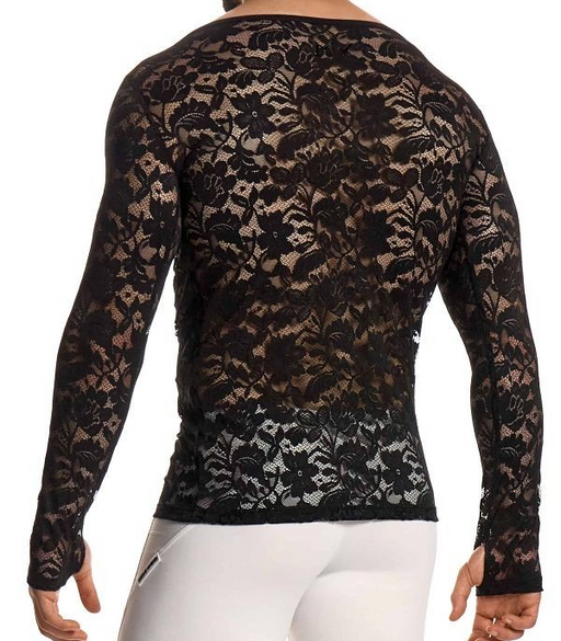 Modus Vivendi Lace Floral LongSleeves Shirt Sheer Knitted Black 04151 B102